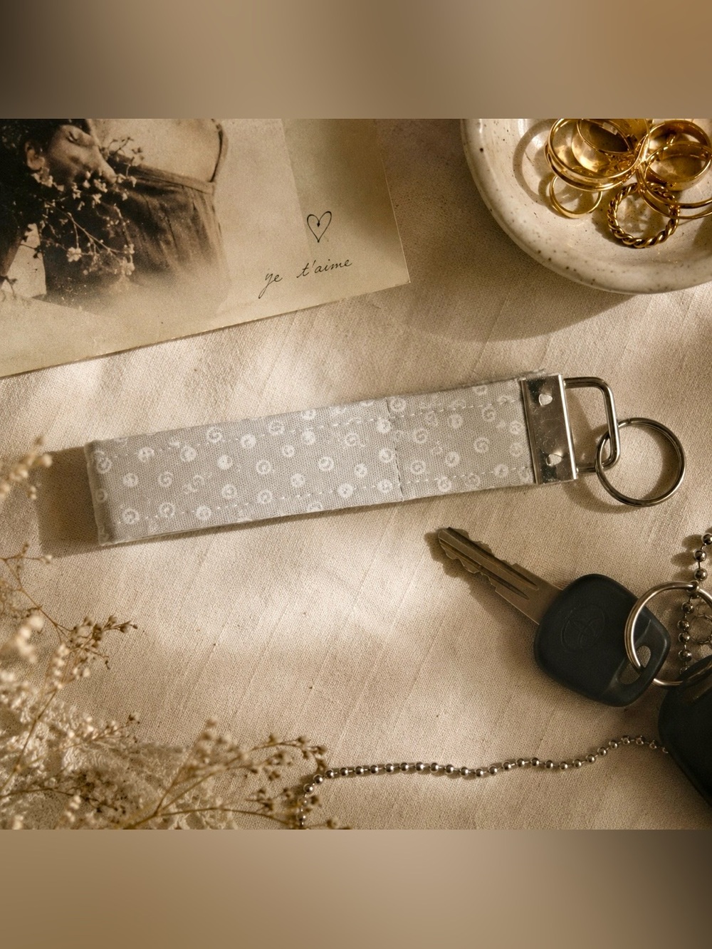 Boho✨ Handmade Wristlet Key Fob Keychain Polka Dot
